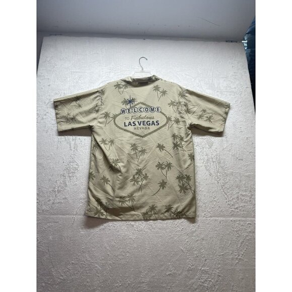 Las Vegas Palm Trees short sleeve button up MENS M Khaki Beige Retro - Picture 11 of 13